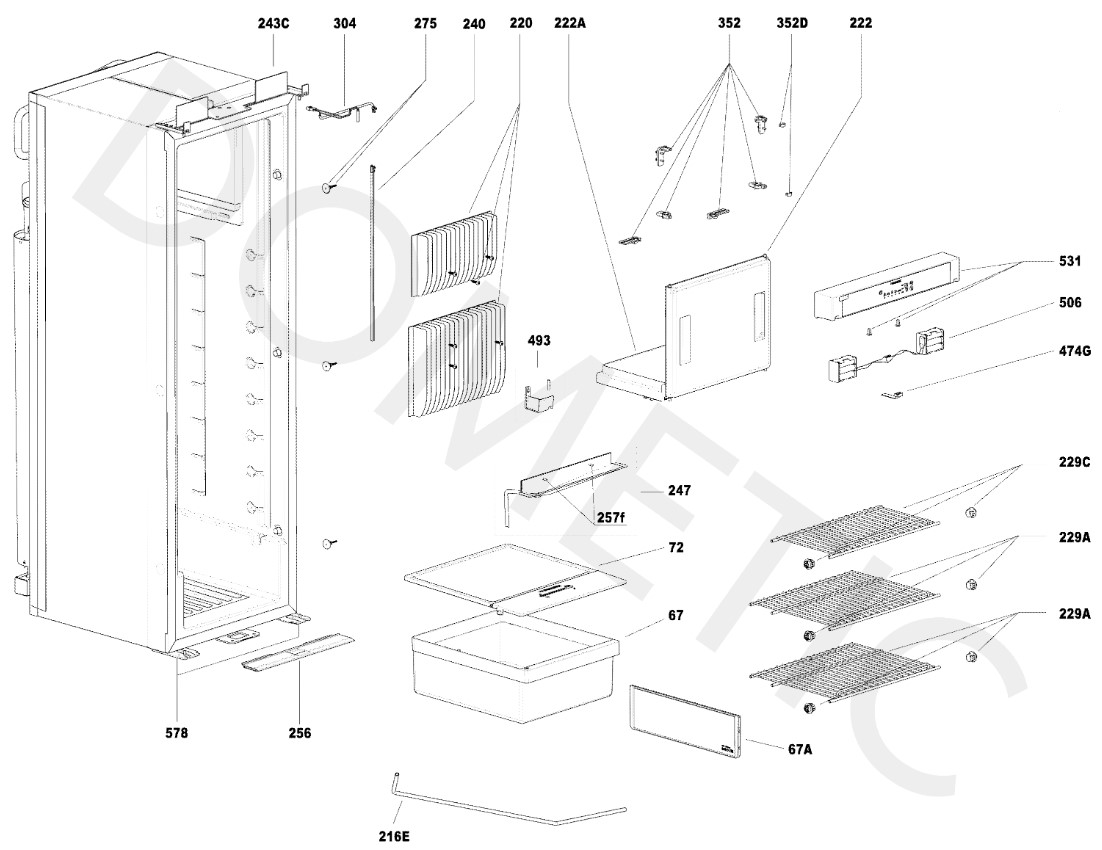 Vue éclatée des pièces détachées du frigo RML10.4G de DOMETIC